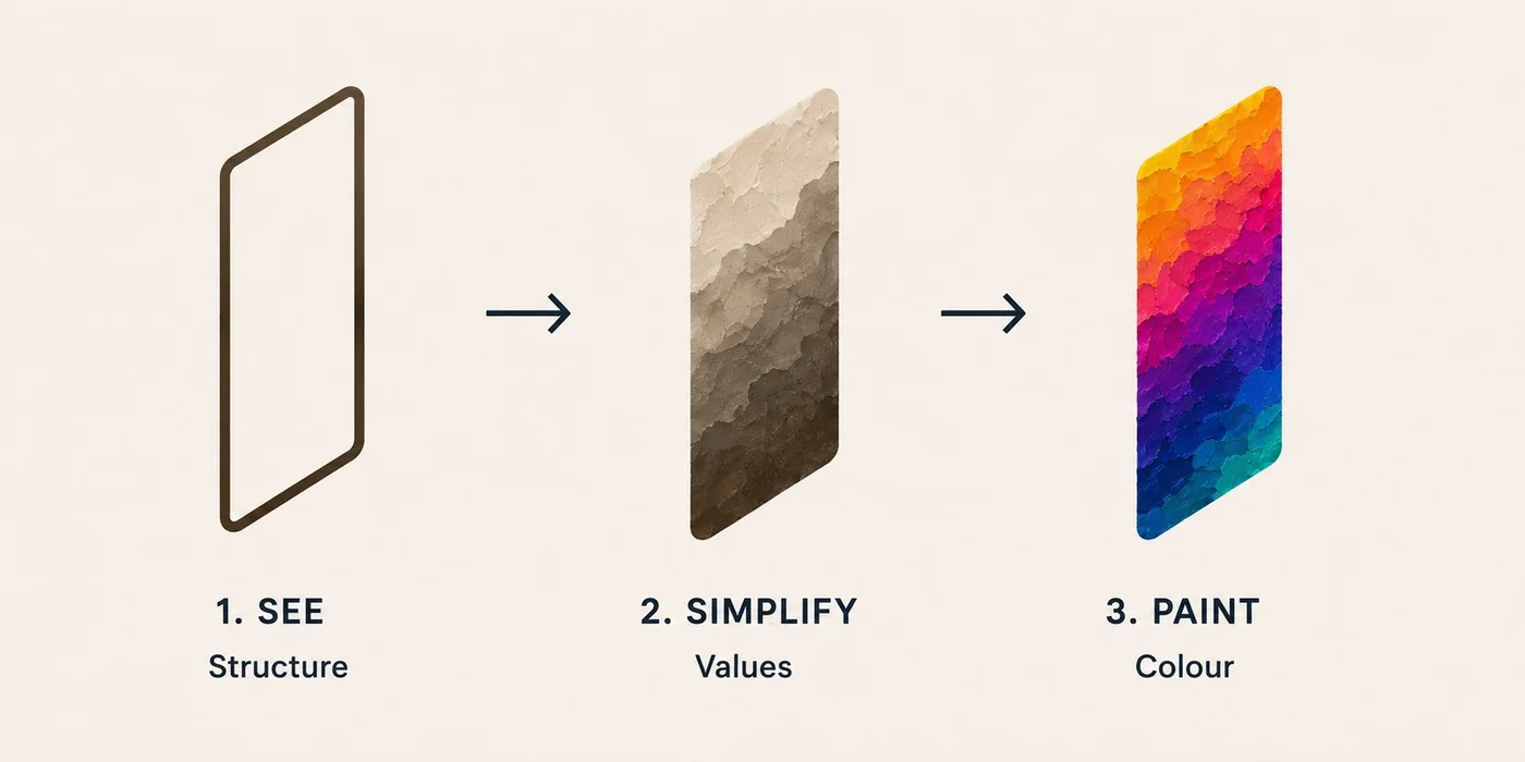 See the structure, simplify the values, paint the colour